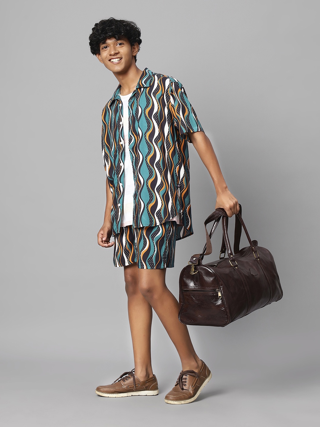 

TeenTrums Boys Abstract Printed Shirt With Shorts, Green