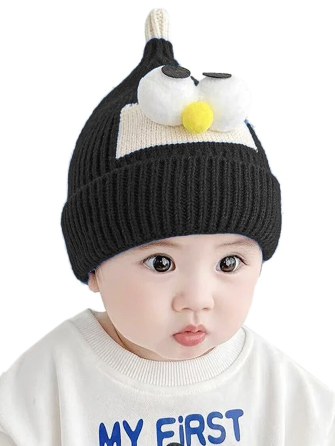 

Babymoon Inafants Kids Self Designed Woollen Beanie, Black