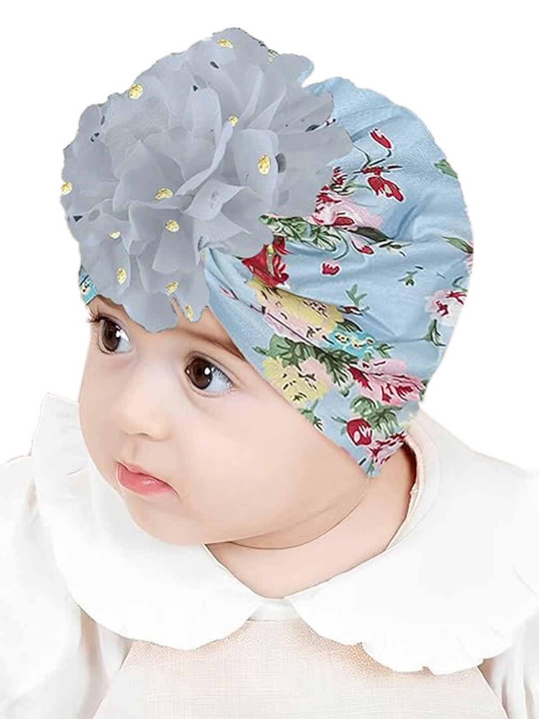 

Babymoon Inafants Kids Floral Printed Woollen Beanie, Grey