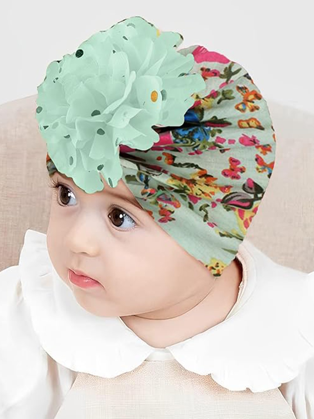 

Babymoon Inafants Kids Floral Printed Woollen Beanie, Green
