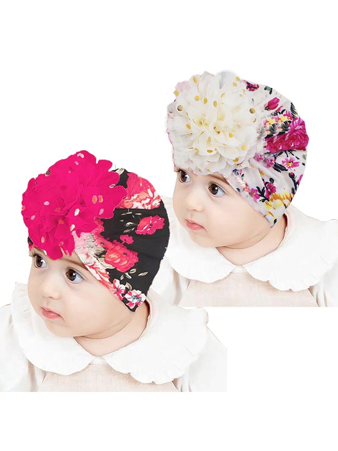 

Babymoon Inafants Kids Pack Of 2 Floral Printed Woollen Beanie, Beige