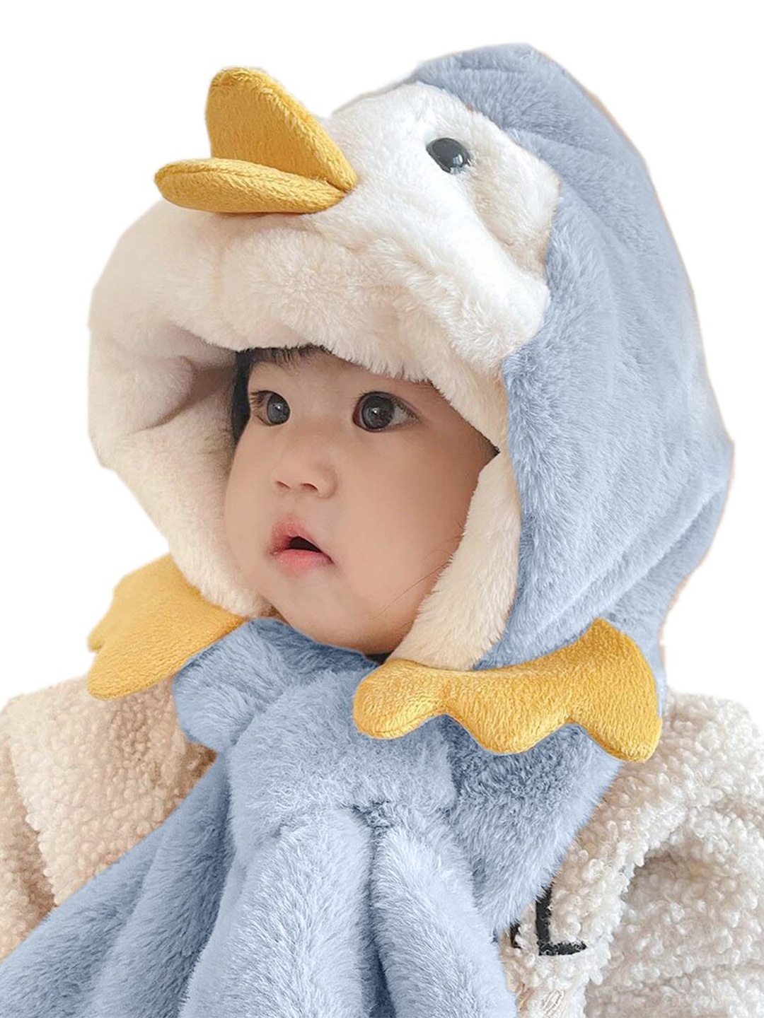 

Babymoon Kids Duck Winter Soft Fleece Cap With Scraf, Blue