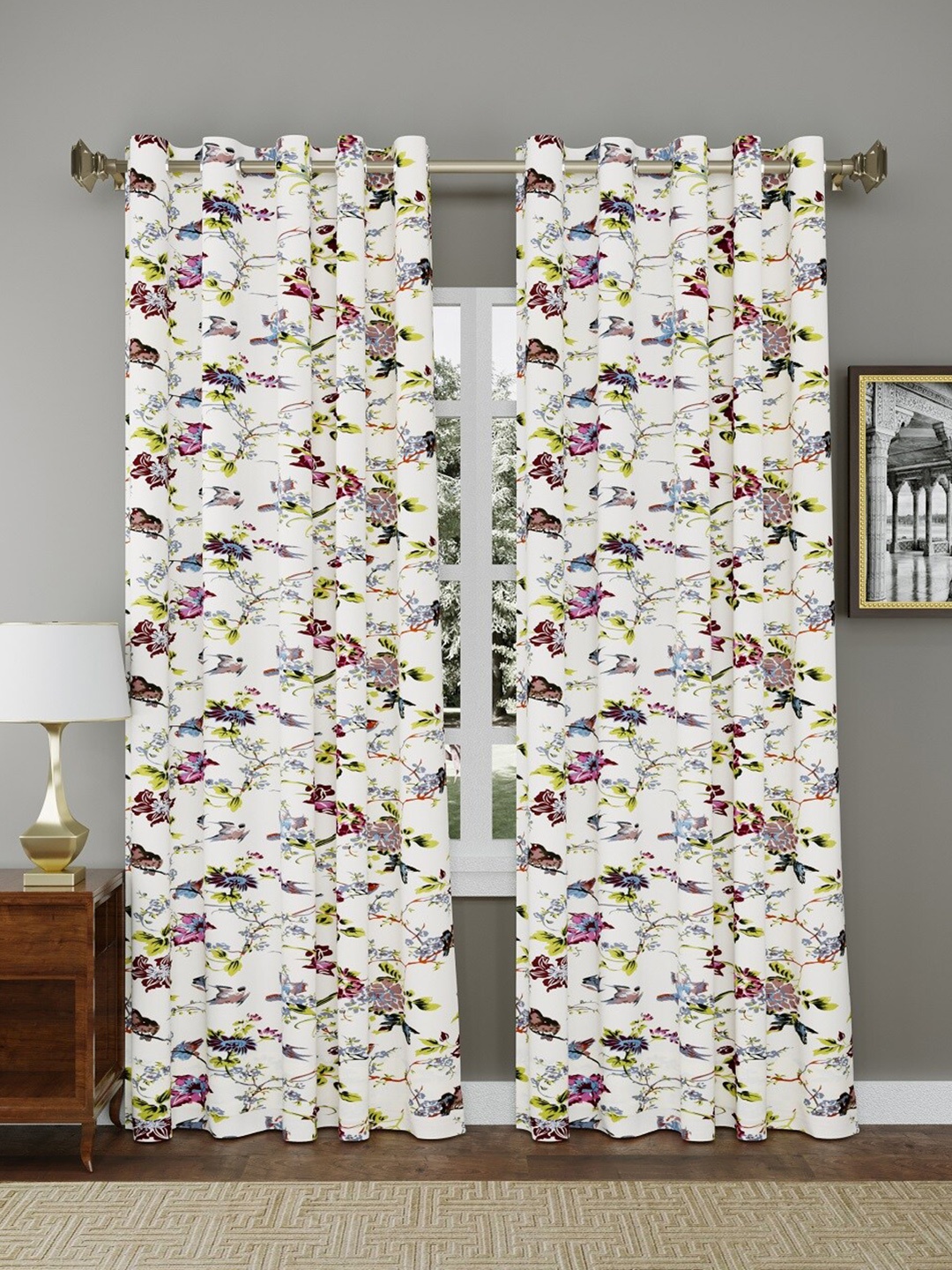 

Jinaya's White & Green 2 Printed Blackout Long Door Curtains