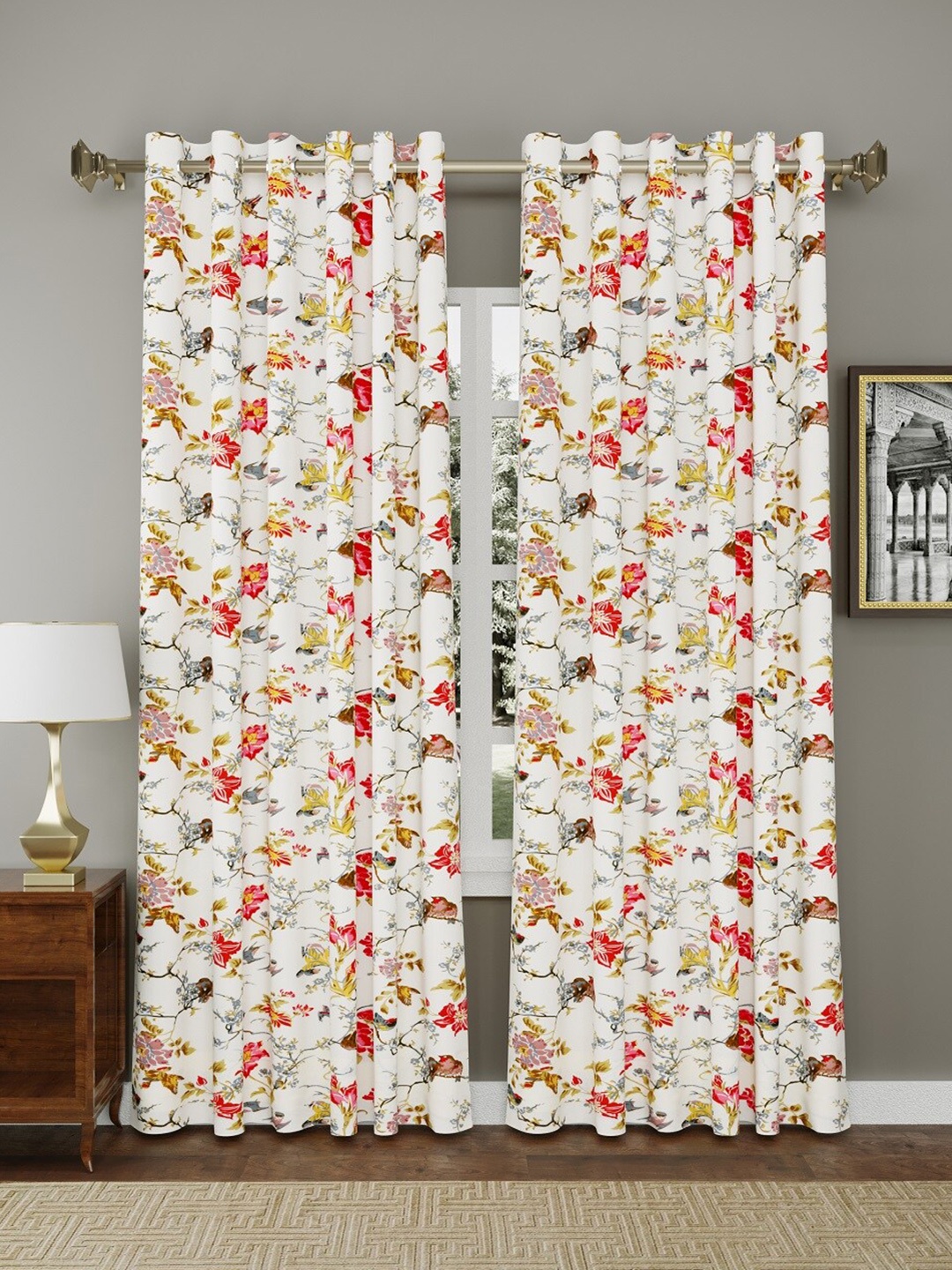 

Jinaya's White & Red Printed 2 Pieces Black Out Door Curtains