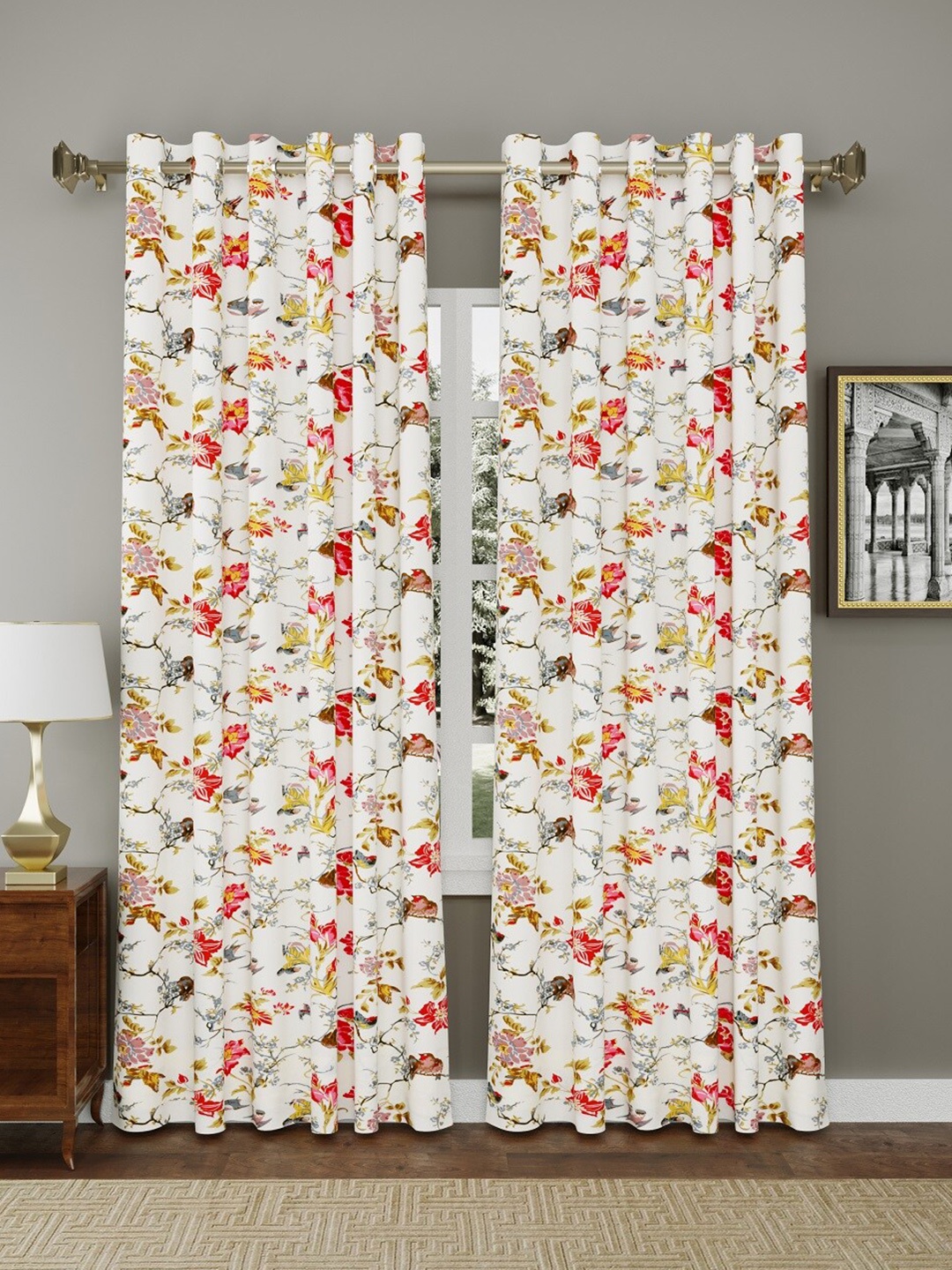 

Jinaya's White & Red 2 Pieces Long Door Curtains