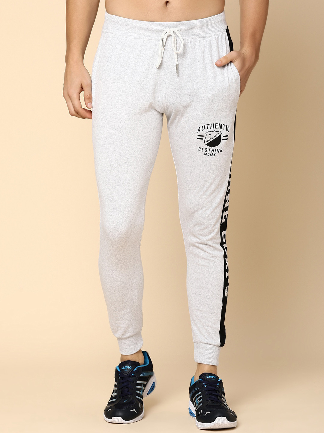 

V-Mart Men Typography Printed Straight Fit Mid-Rise Joggers, Grey