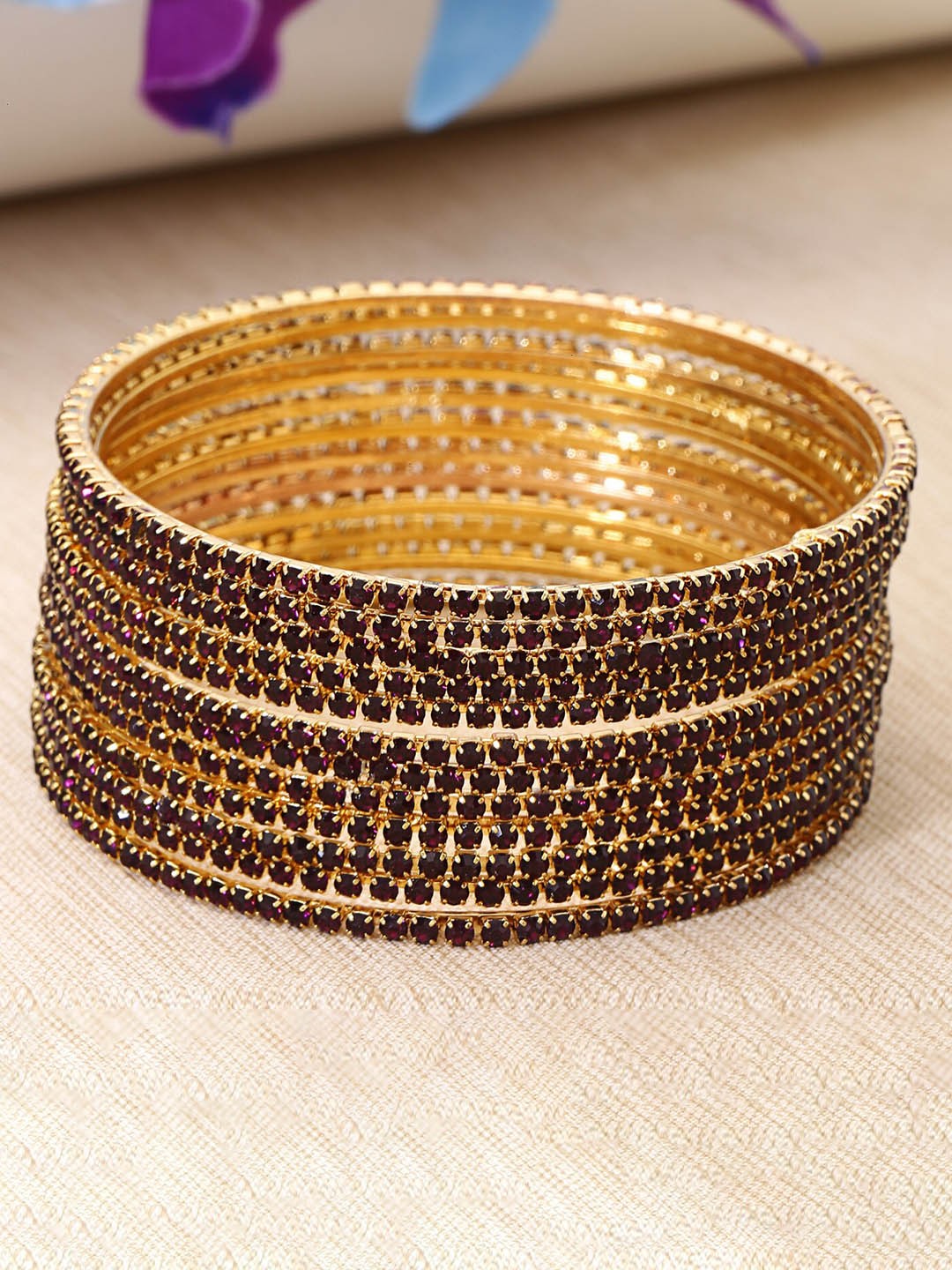 

Shining Diva Set Of 12 Gold-Plated & Crystal Studded Bangle