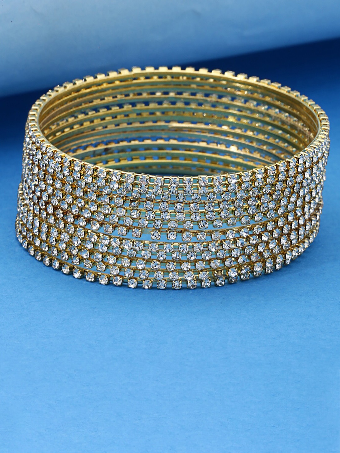 

Shining Diva Set Of 12 Gold-Plated & Crystal Studded Bangle