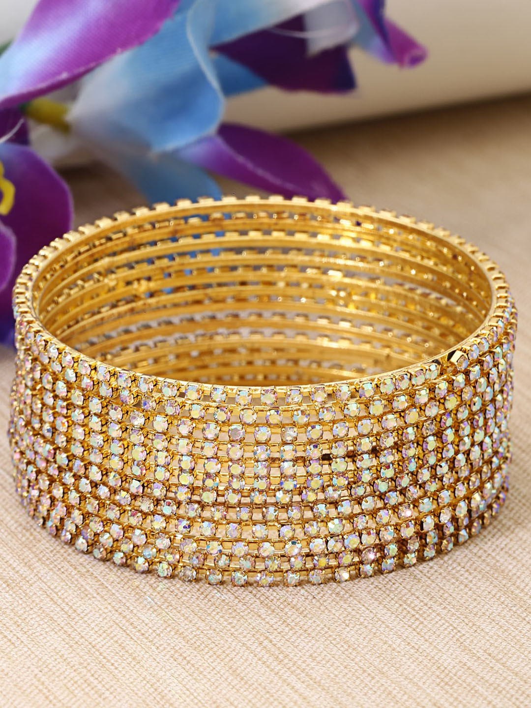 

Shining Diva Set Of 12 Gold Plated & Crystal Studded Bangle