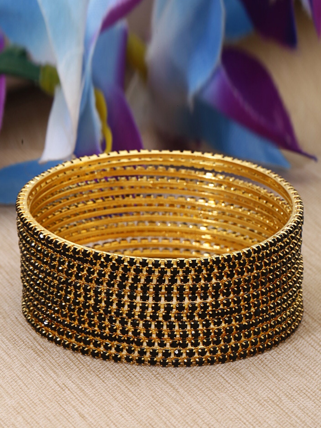 Shining Diva Set Of 12 Gold Plated Crystal Studded Bangles