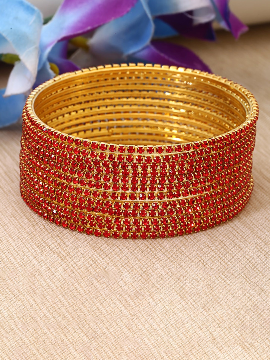 Shining Diva Set Of 12 Gold Plated Crystal Studded Bangles