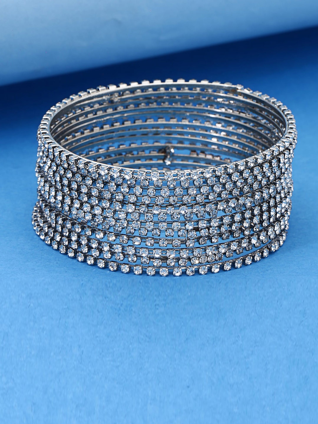

Shining Diva Set Of 12 Gold Plated Crystal Studded Bangles, Silver