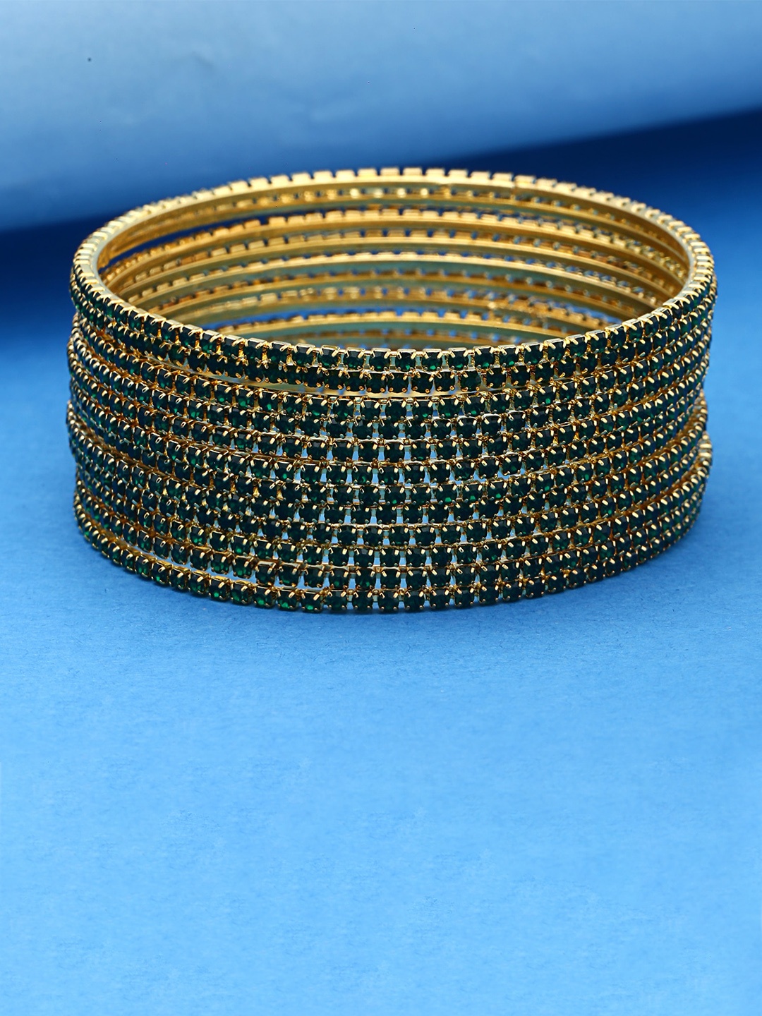 

Shining Diva Set Of 12 Gold Plated Crystal Studded Bangles