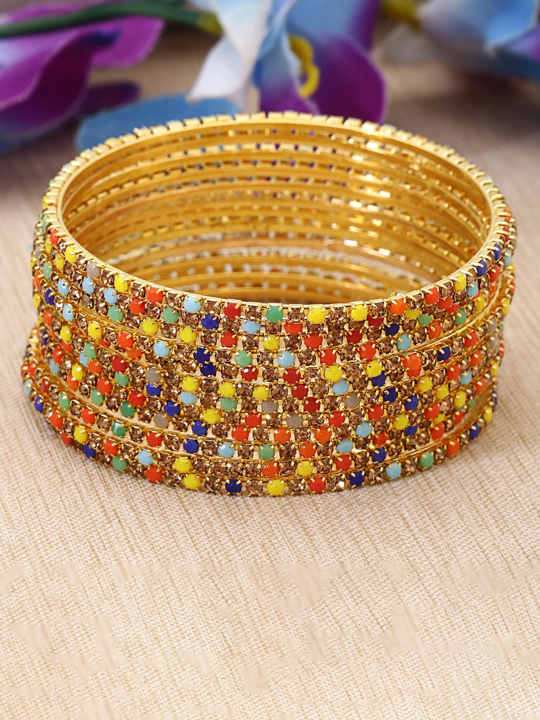 

Shining Diva Set Of 12 Gold Plated Crystal Studded Bangles