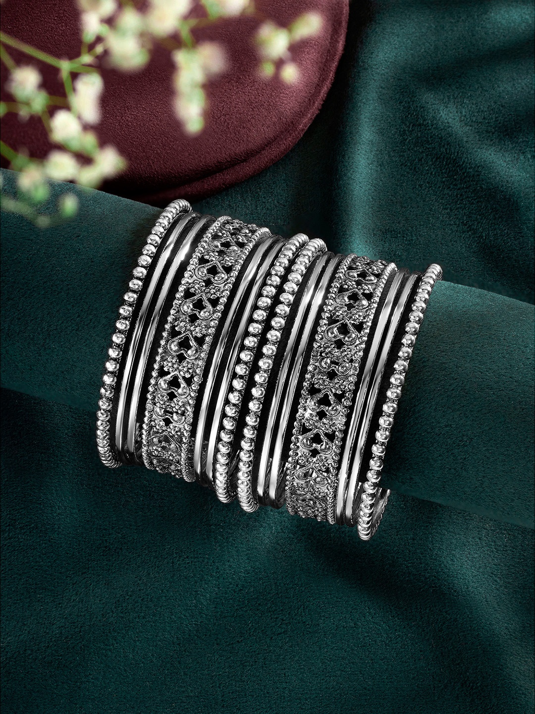 

Peora Women Silver-Plated 14Pcs Metal Bangles Set