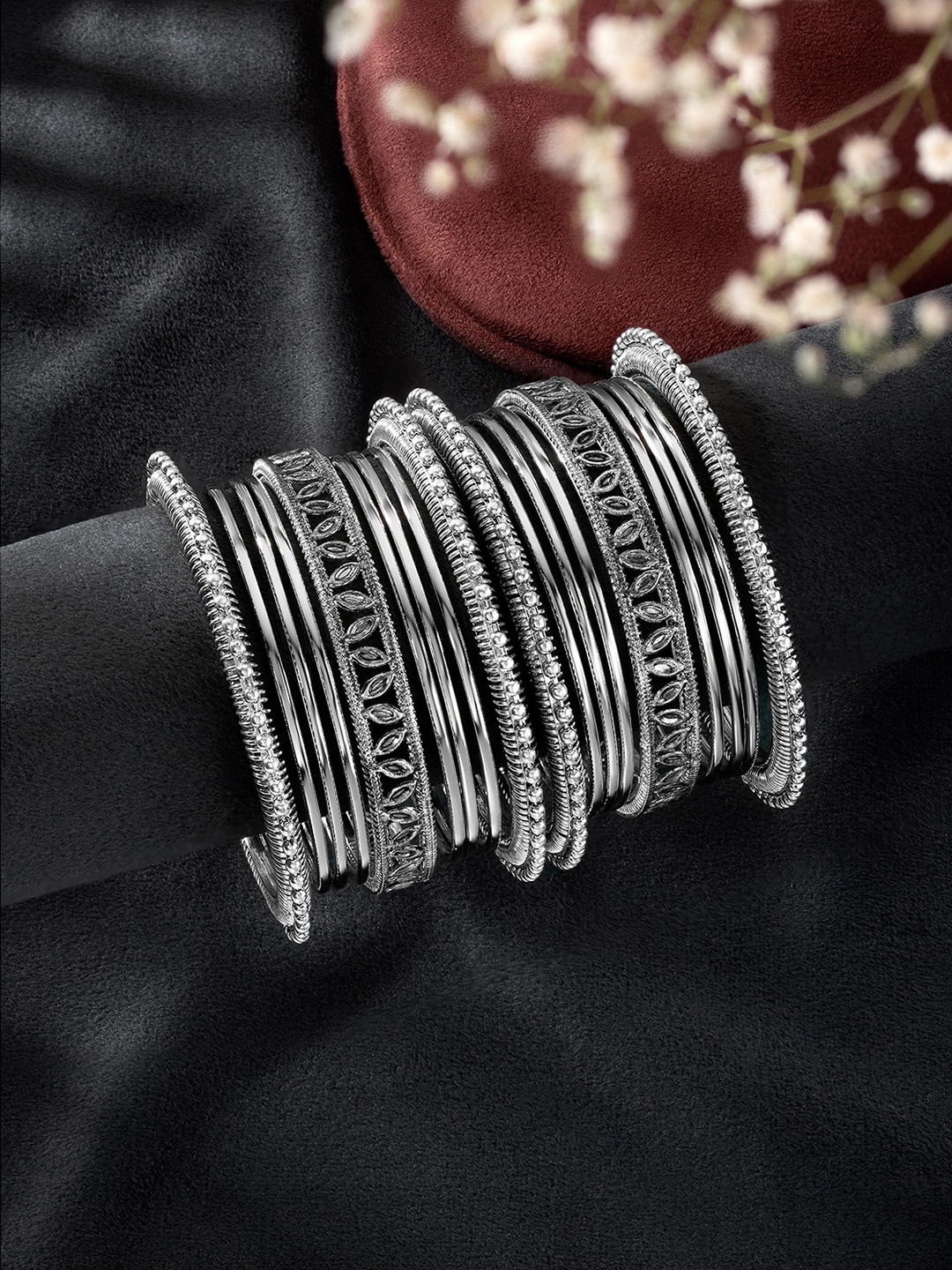 

Peora Women Silver-Plated 18Pcs Metal Bangles Set