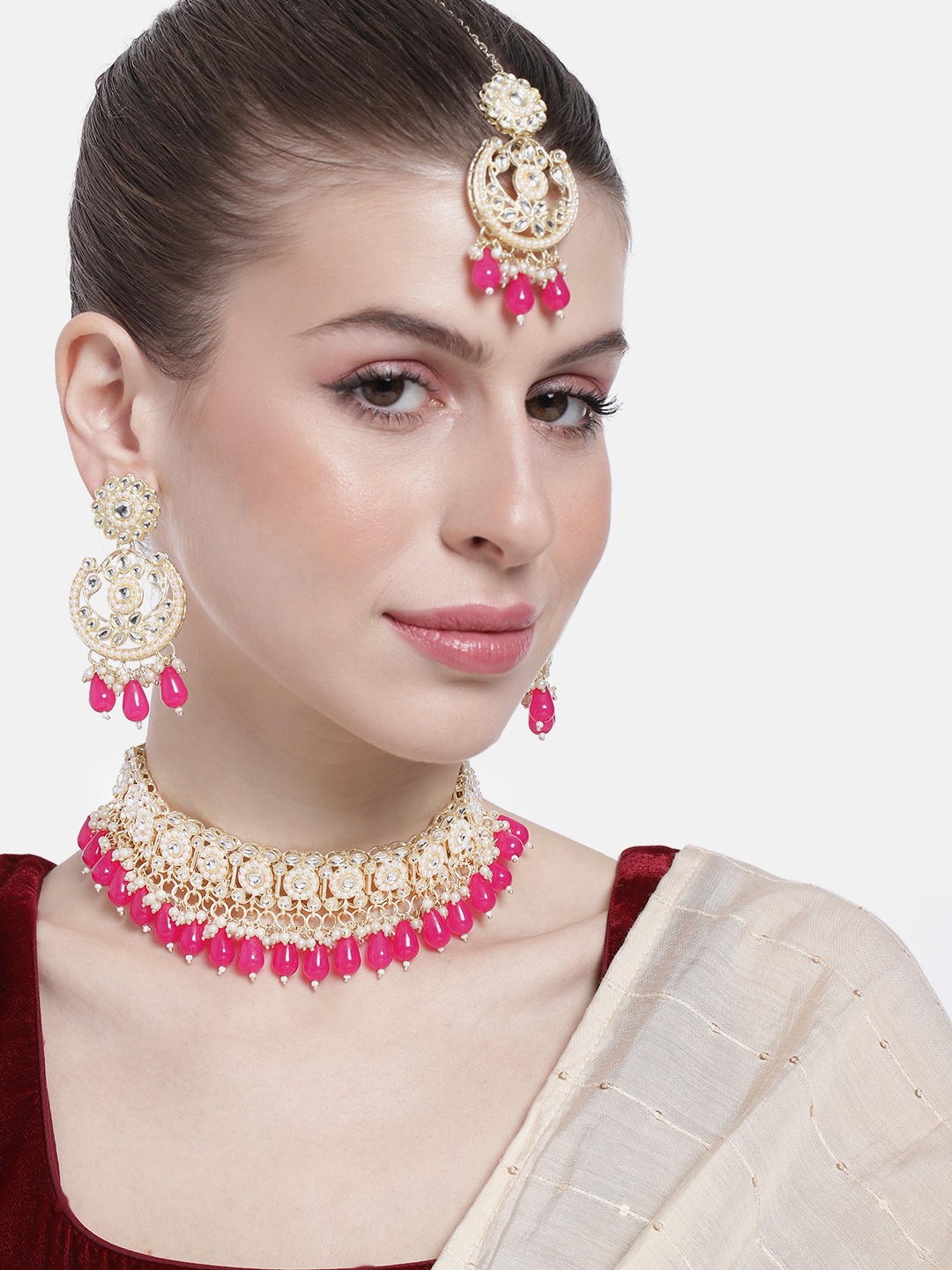 

Peora Gold-Plated Kundan-Studded Jewellery Set, Pink