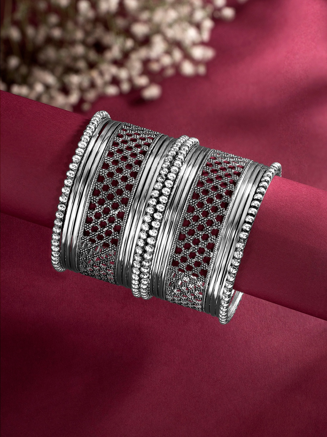 

Peora Women Silver-Plated 18Pcs Metal Bangles Set