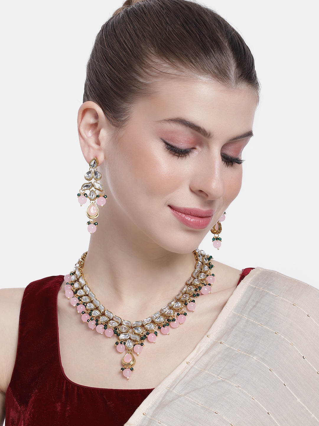 

Peora Gold-Plated Kundan-Studded Jewellery Set, Pink