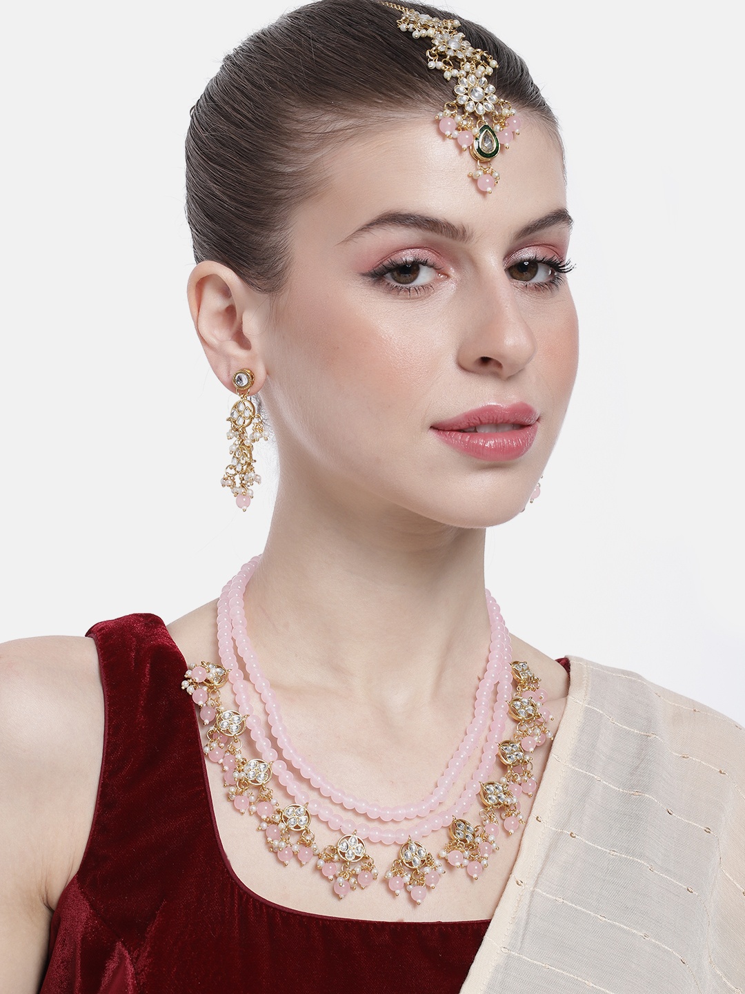 

Peora Gold-Plated Beaded Jewellery Set, Pink