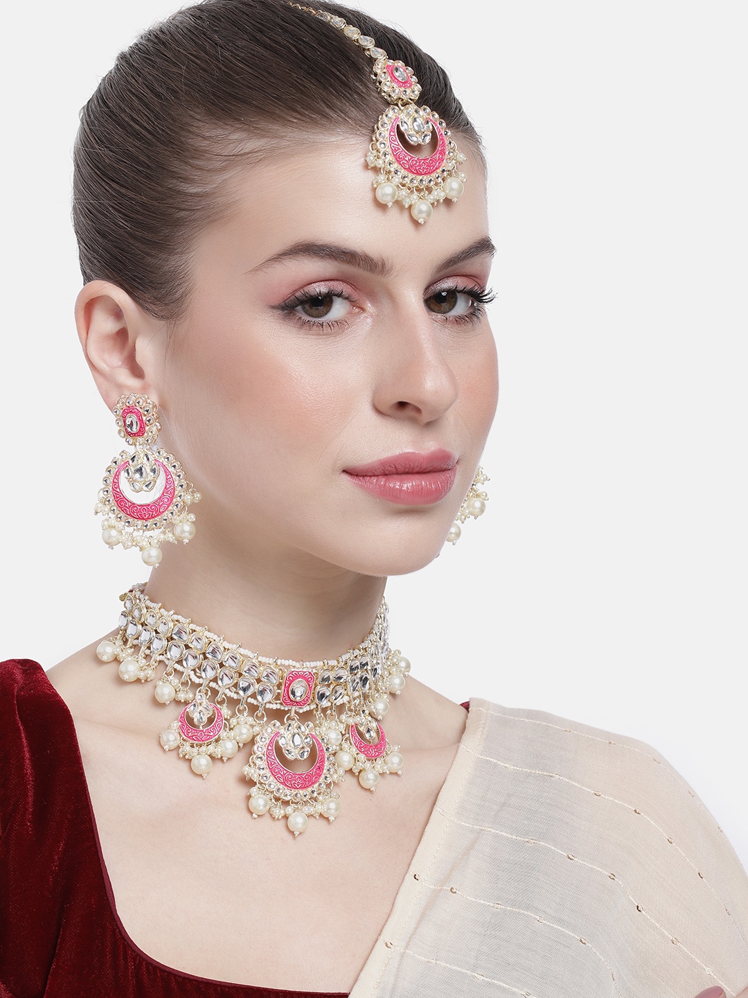 

Peora Gold-Plated Kundan-Studded Jewellery Set, Pink