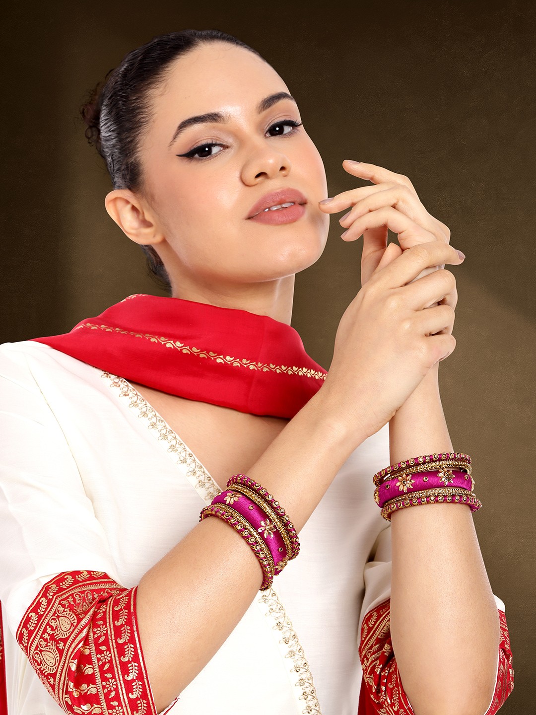 

Peora 10-Piece Gold-Plated Silk Thread & Stone-Studded Bangles, Pink