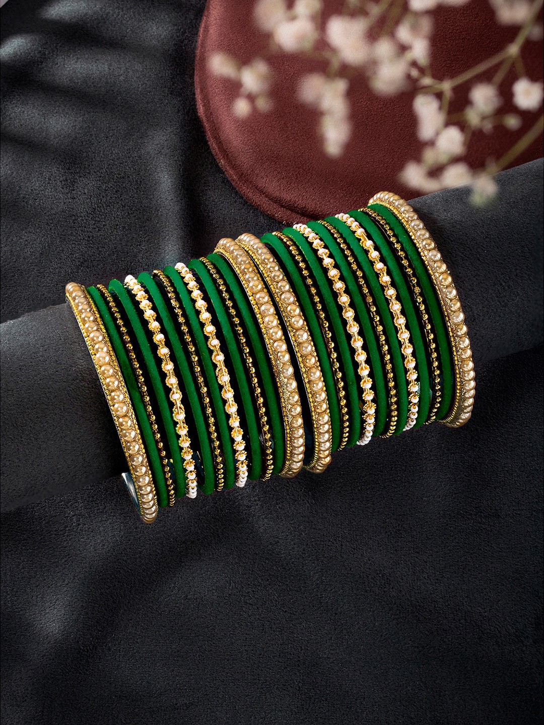 

Peora Women Silver-Plated 26Pcs Metal Bangles Set, Green