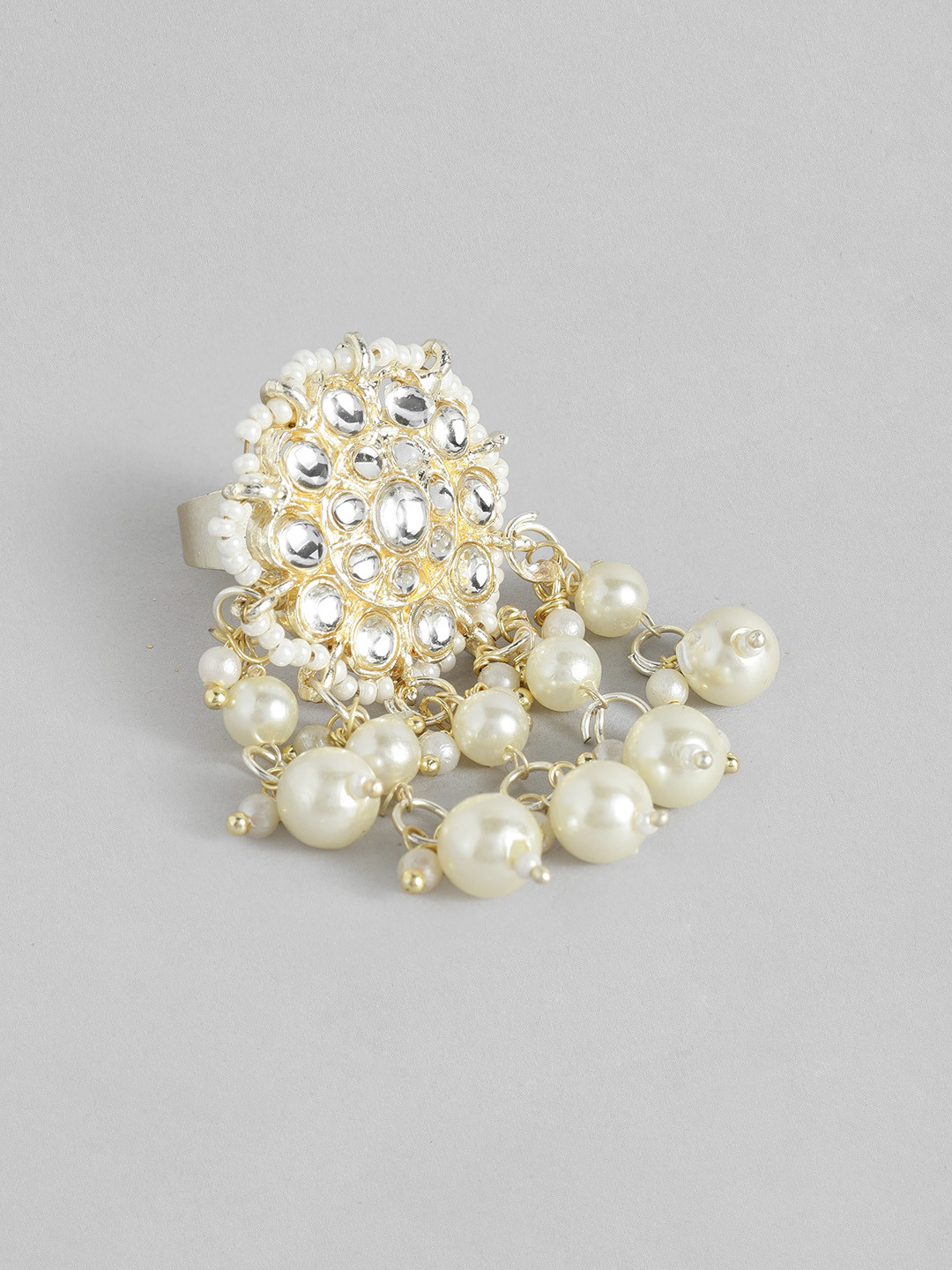 

Peora Women Gold-Plated Kundan Studded Finger Ring, White