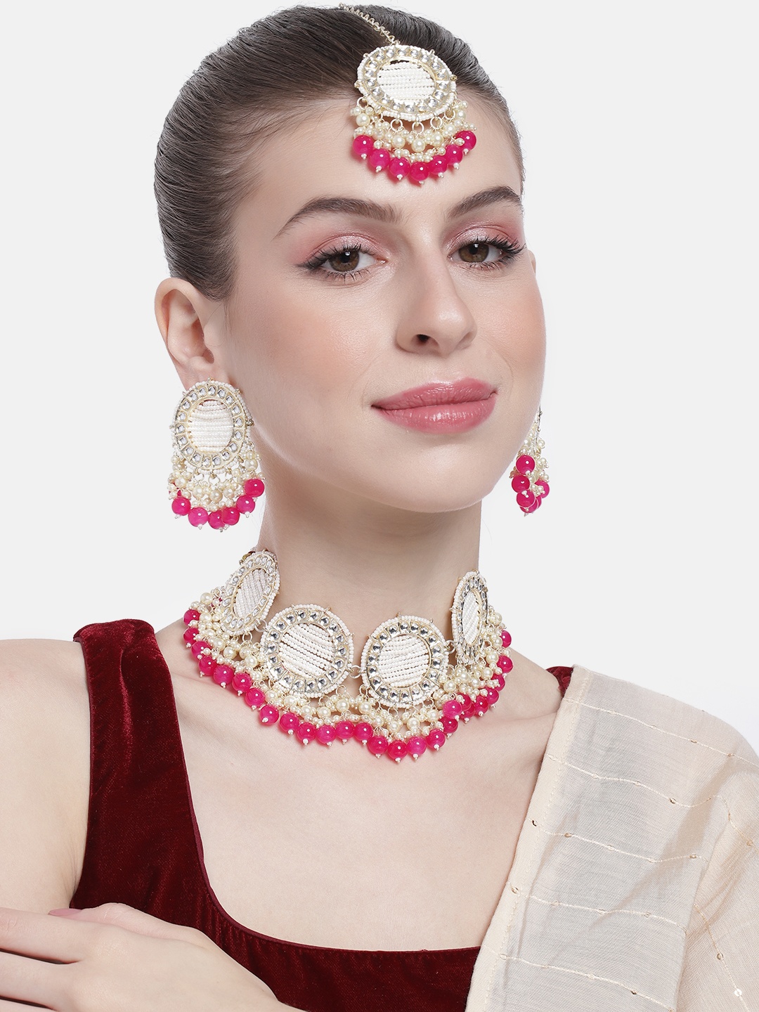 

Peora Gold-Plated Kundan-Studded Jewellery Set, Pink