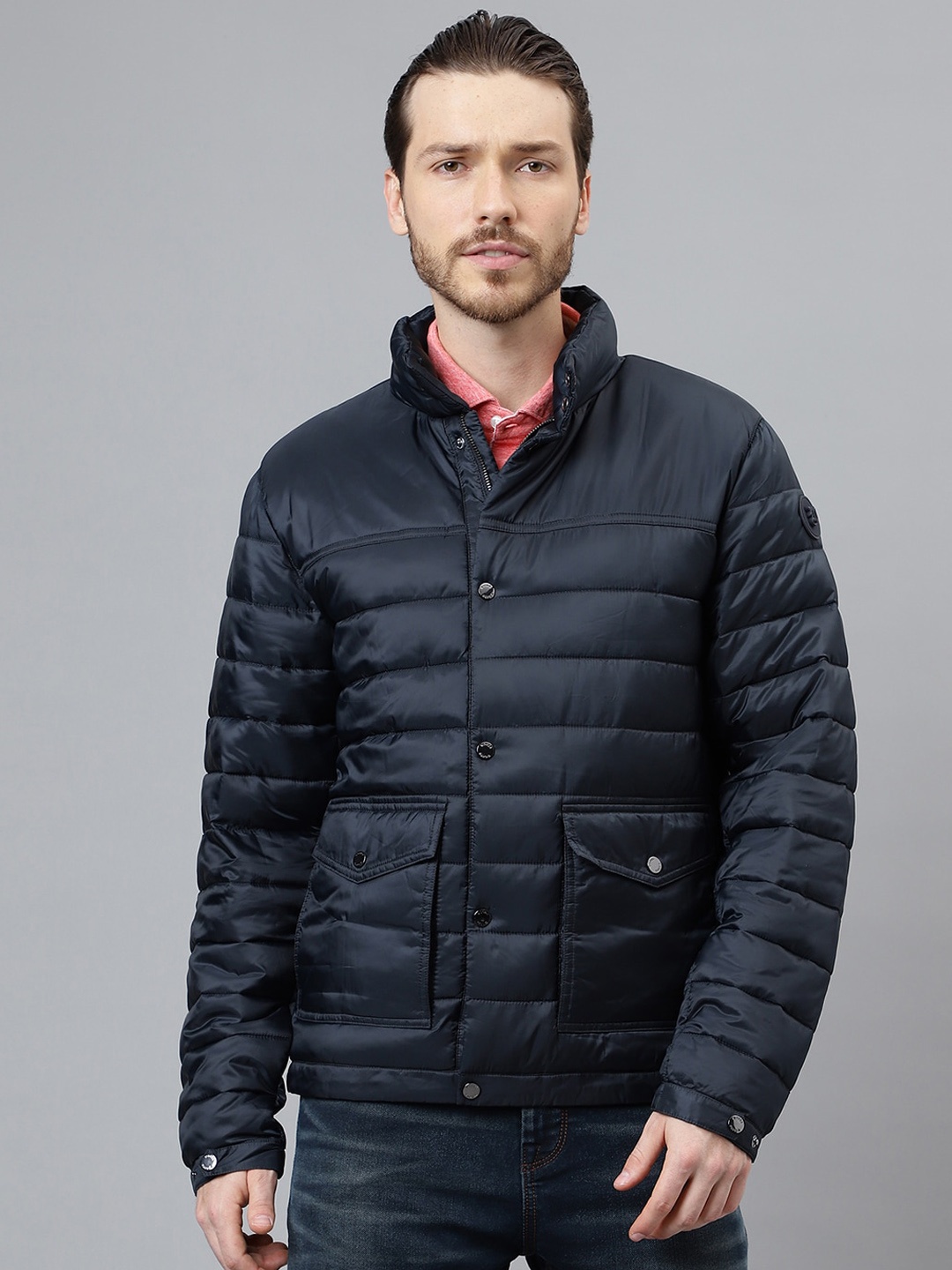 

Woods Stand Collar Padded Jacket, Navy blue