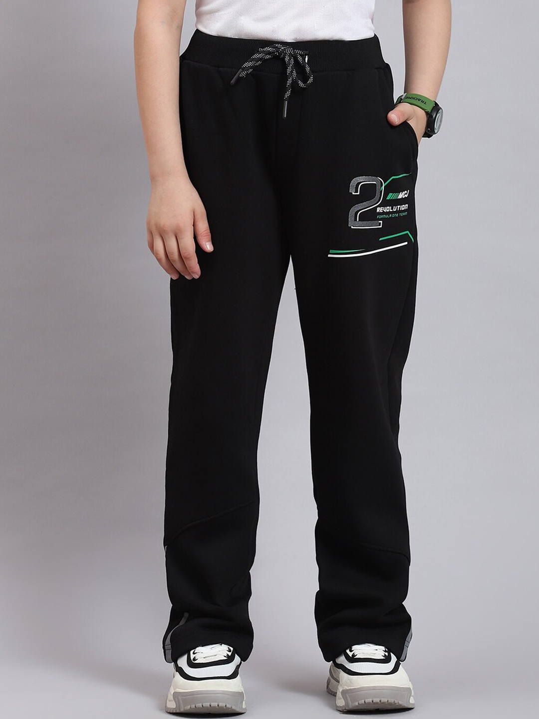 Monte Carlo Boys Printed Regular Fit Track Pant, Black