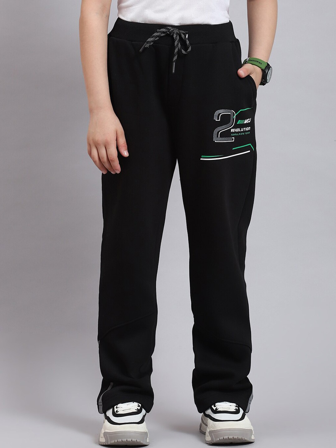 

Monte Carlo Boys Printed Mid-Rise Track Pants, Black