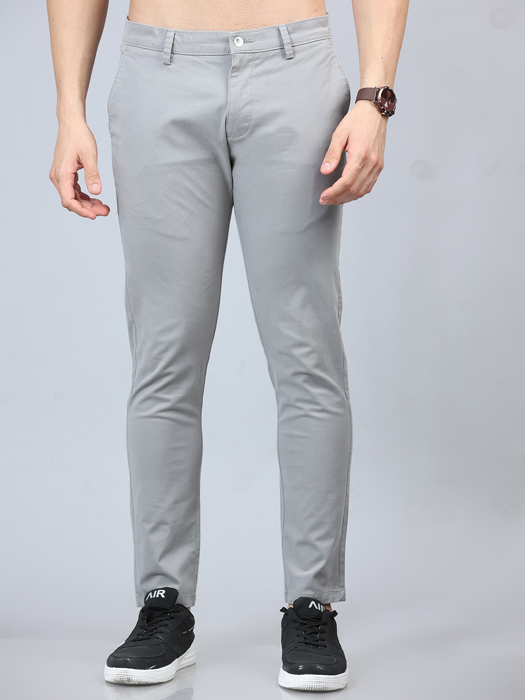 

Bushirt Men Smart Slim Fit Easy Wash Pure Cotton Chinos Trousers, Grey
