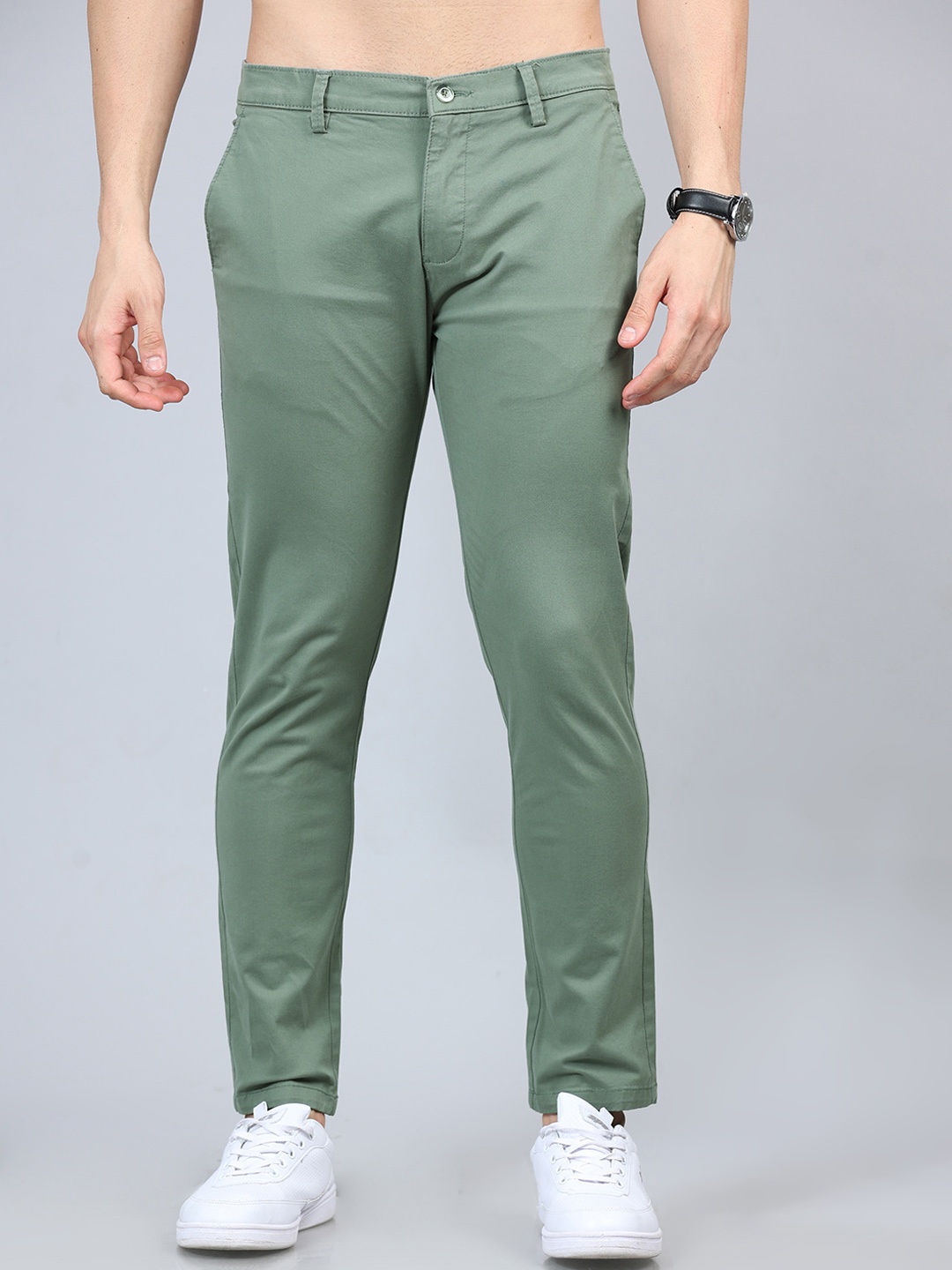 

Bushirt Men Smart Slim Fit Pure Cotton Chinos Trousers, Green