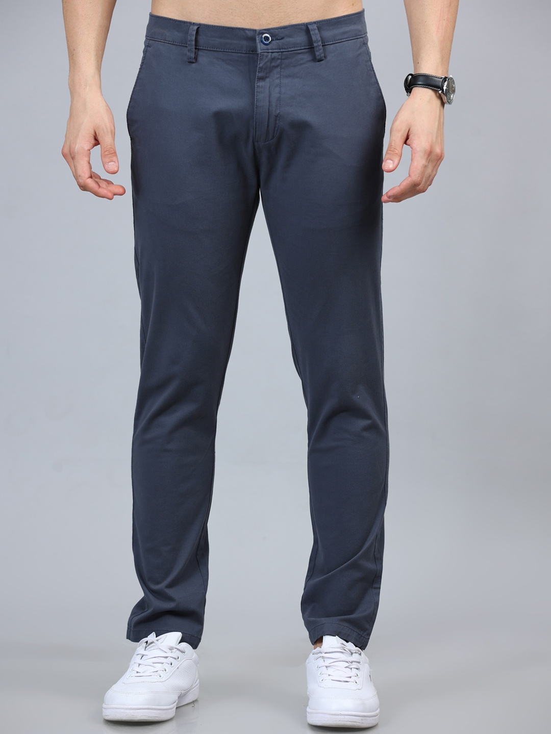 

Bushirt Men Smart Slim Fit Easy Wash Pure Cotton Chinos Trousers, Blue