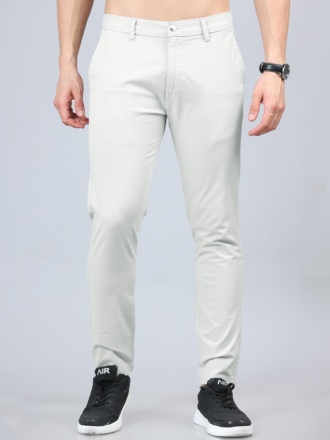 Bushirt Men Smart Slim Fit Easy Wash Pure Cotton Chinos Trousers, Grey
