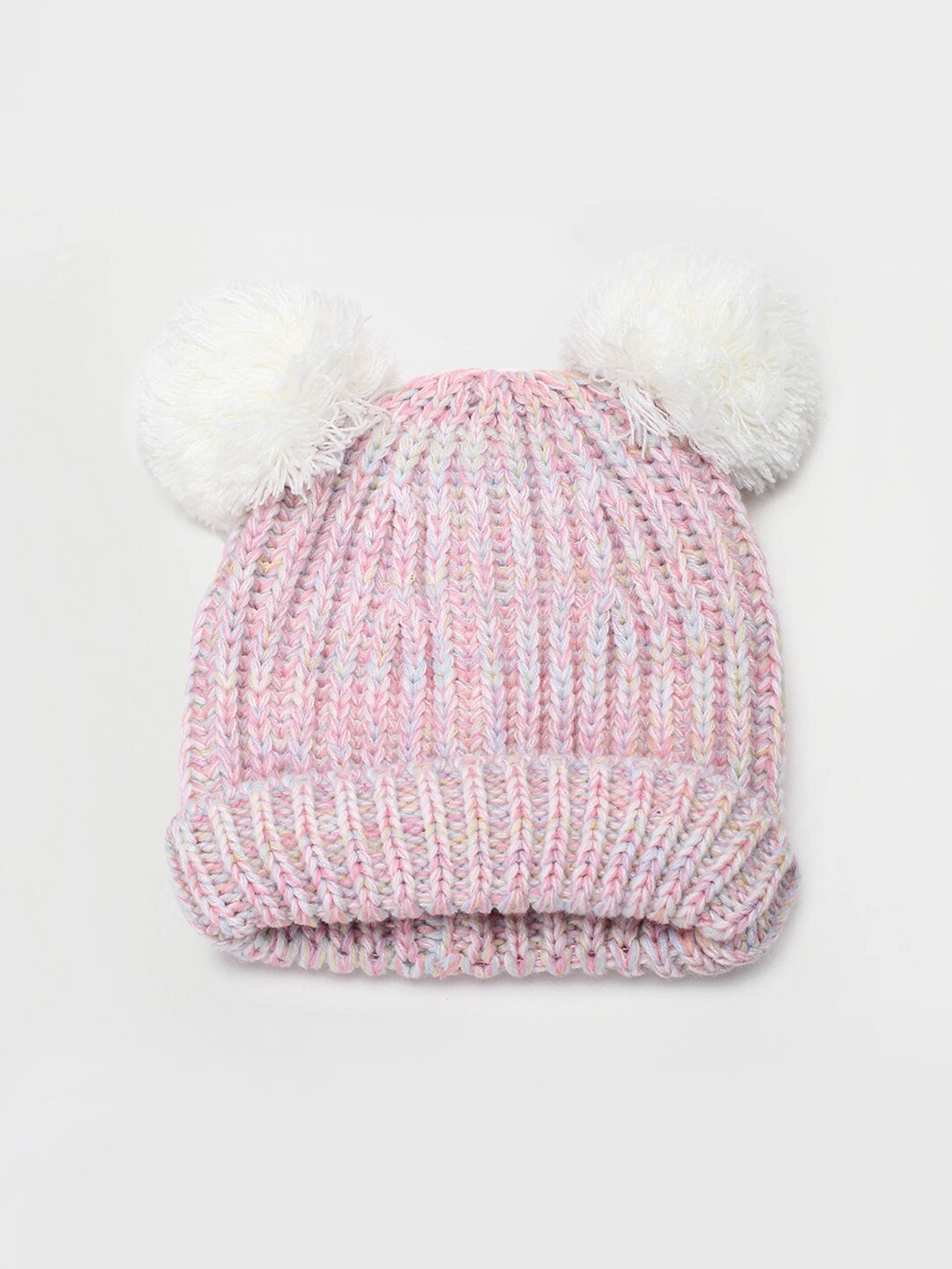 

max Girls Self Design Acrylic Beanie With Pom Pom, Pink