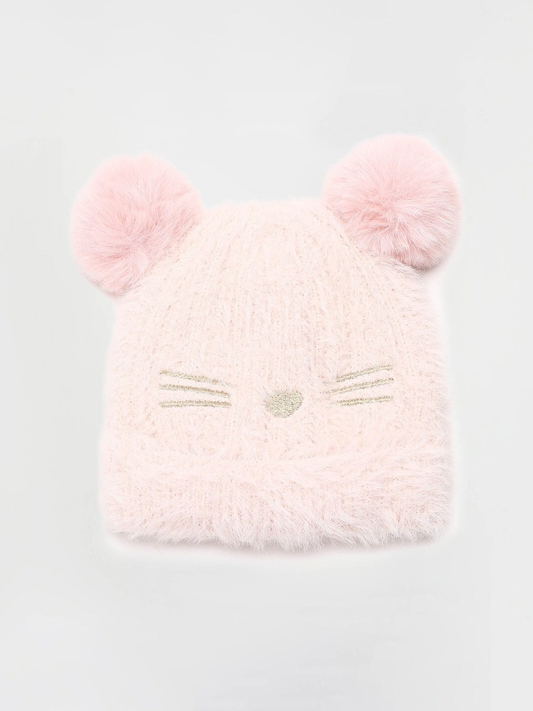 

max Girls Self Design Acrylic Beanie With Pom Pom, Pink