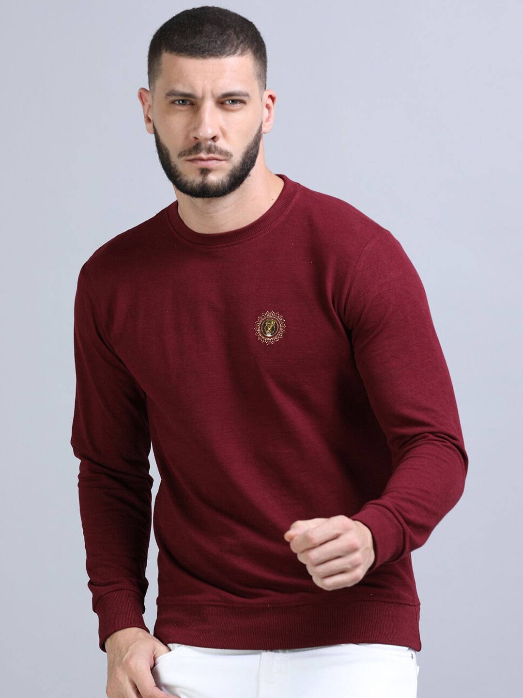 

Bushirt Round Neck Long Sleeves Acrylic Pullover, Maroon