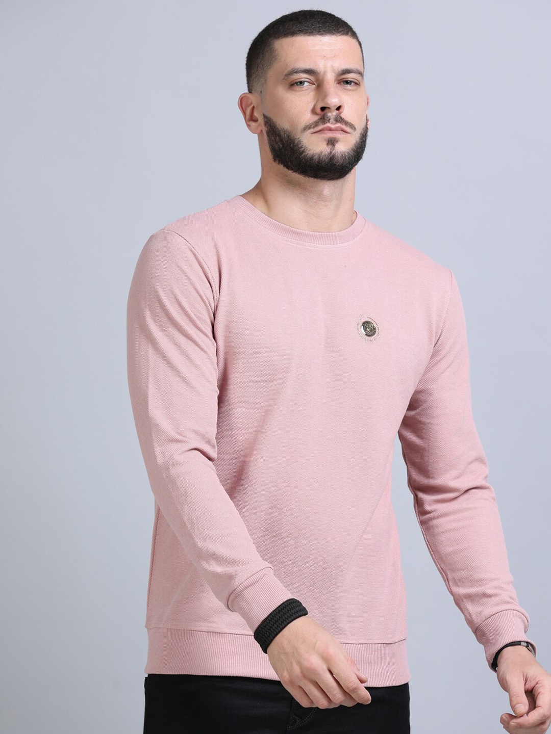 

Bushirt Round Neck Long Sleeves Acrylic Pullover, Peach