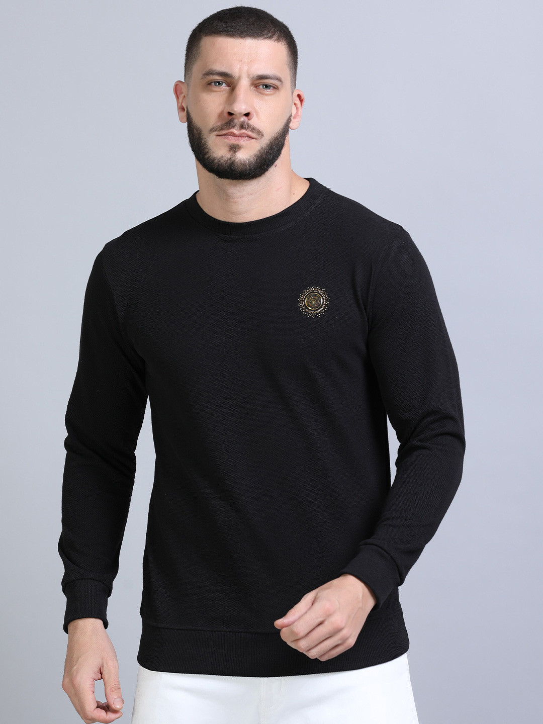 

Bushirt Round Neck Long Sleeves Acrylic Pullover, Black