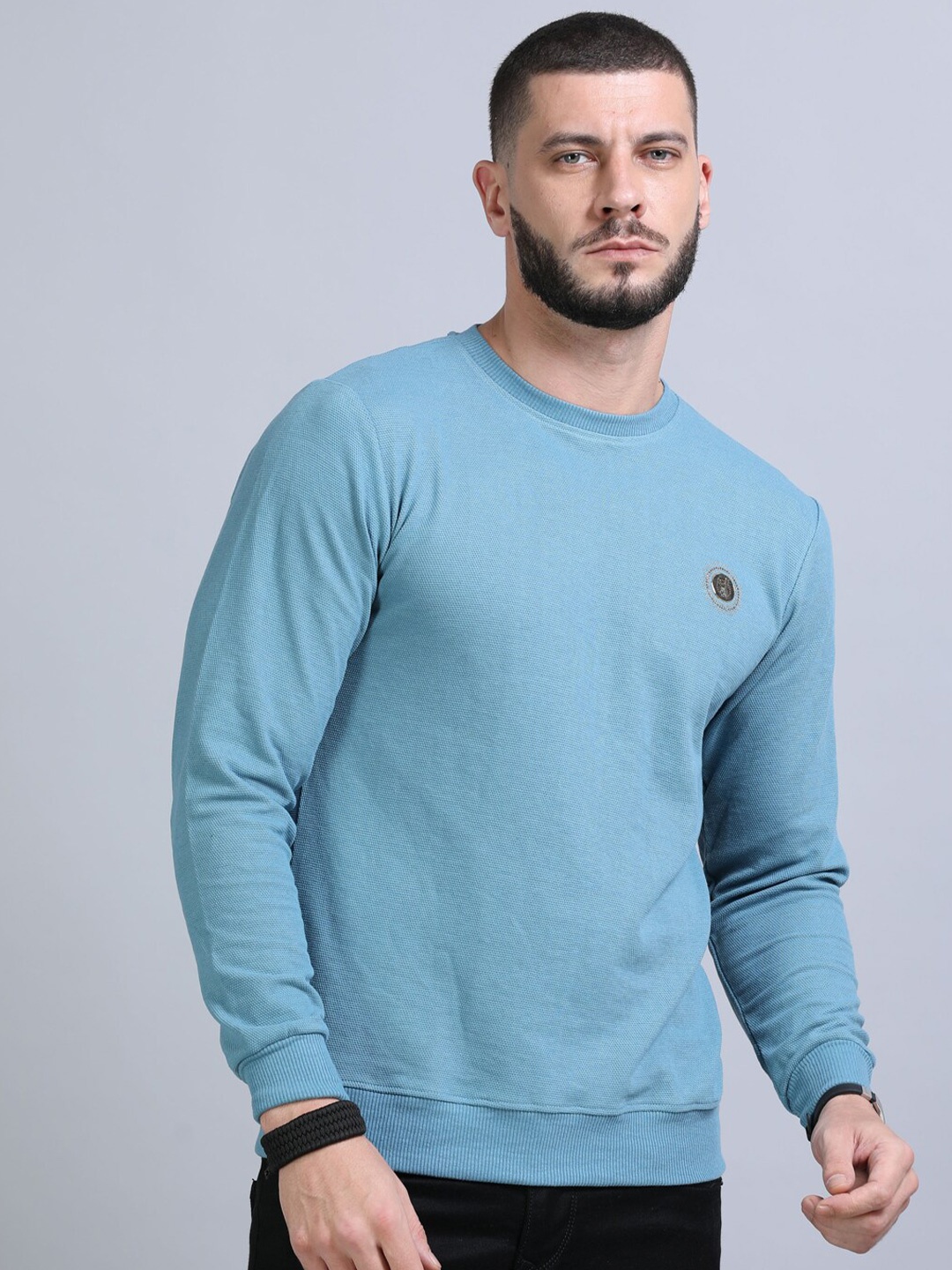 

Bushirt Round Neck Long Sleeves Acrylic Pullover, Blue