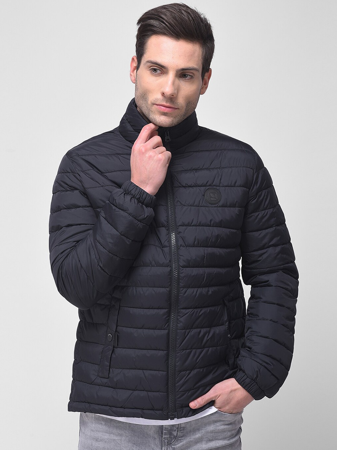 

Woodland Mock Collar Puffer Jacket, Navy blue