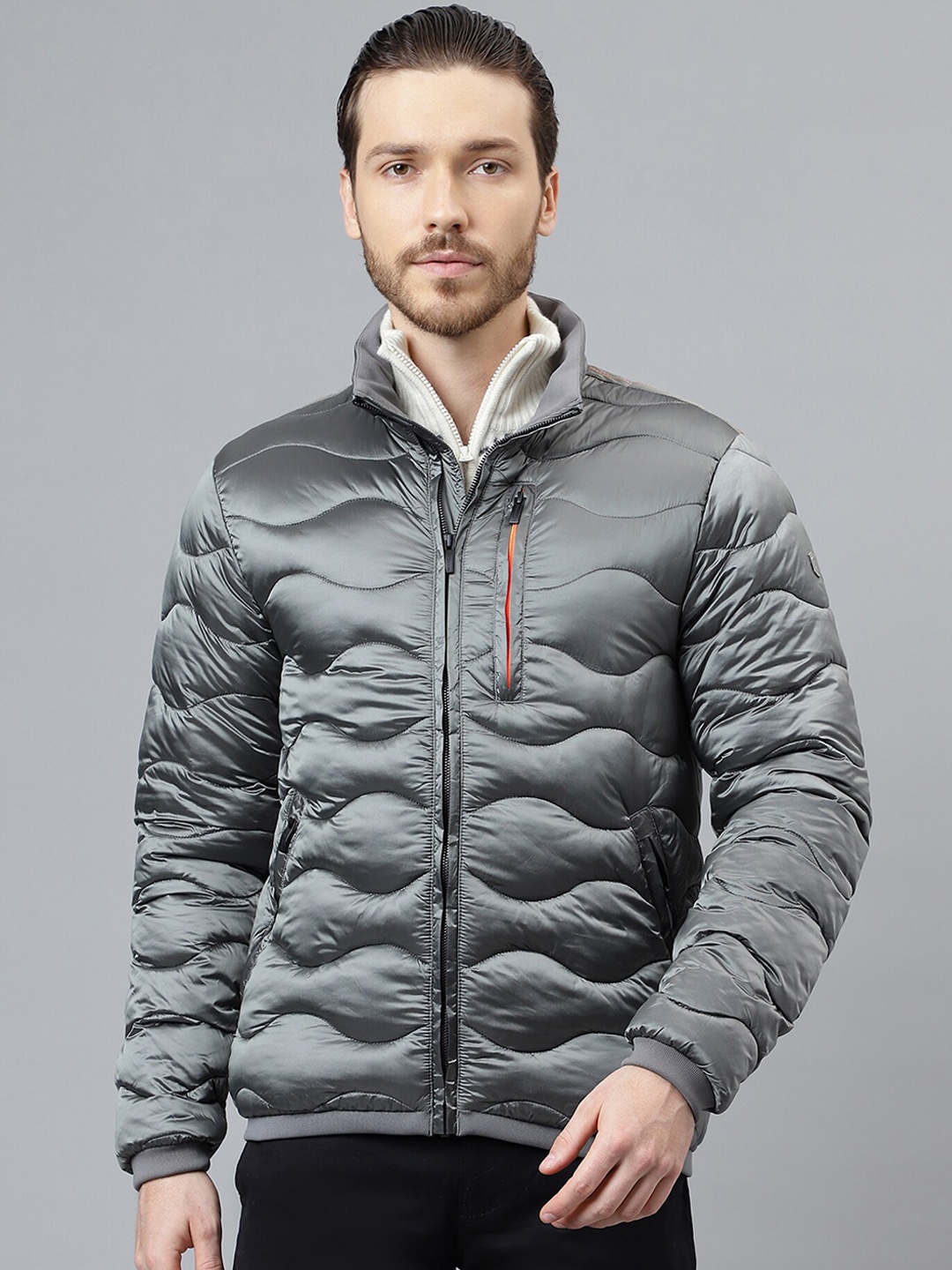 

Woodland Stand Collar Puffer Jacket, Navy blue