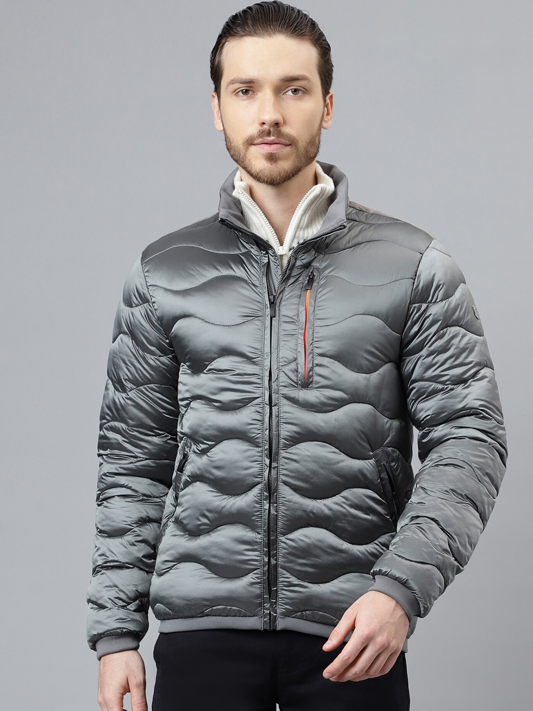 

Woodland Stand Collar Puffer Jacket, Grey