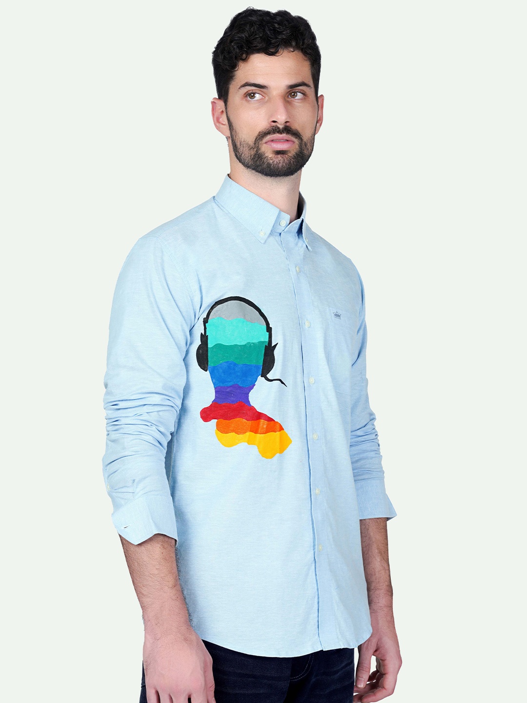 

FRENCH CROWN Hand Painted Standard Cotton Casual Shirt, Blue