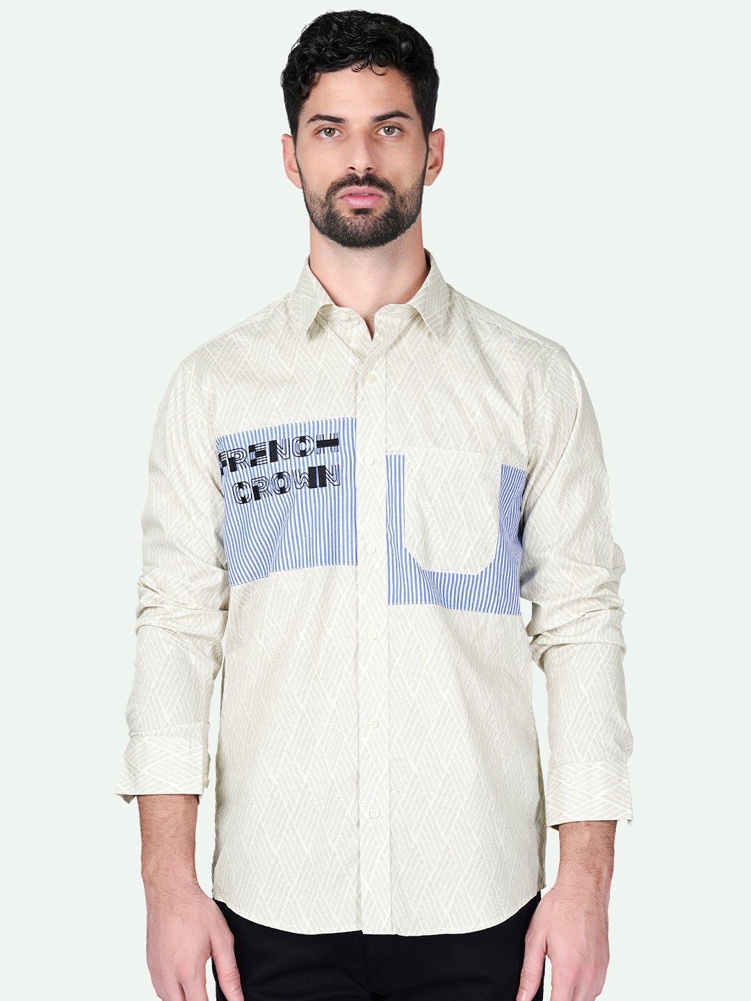 

FRENCH CROWN Striped Standard Cotton Casual Shirt, Cream
