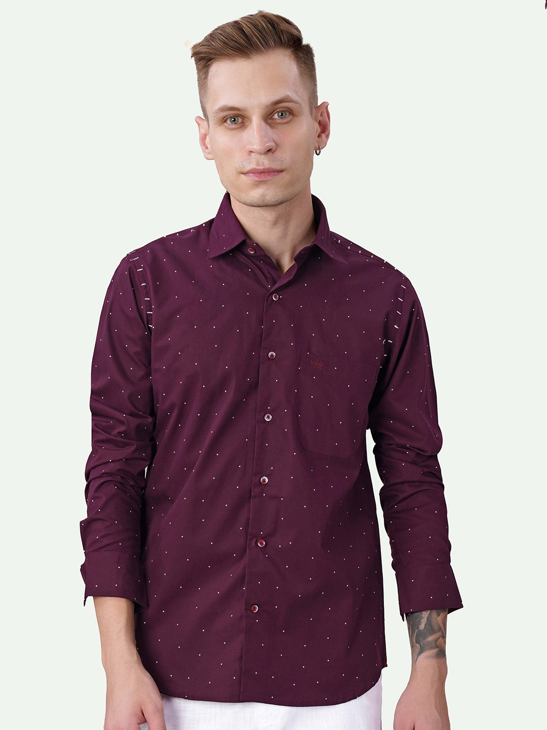 

FRENCH CROWN Polka Dots Printed Standard Cotton Casual Shirt, Maroon