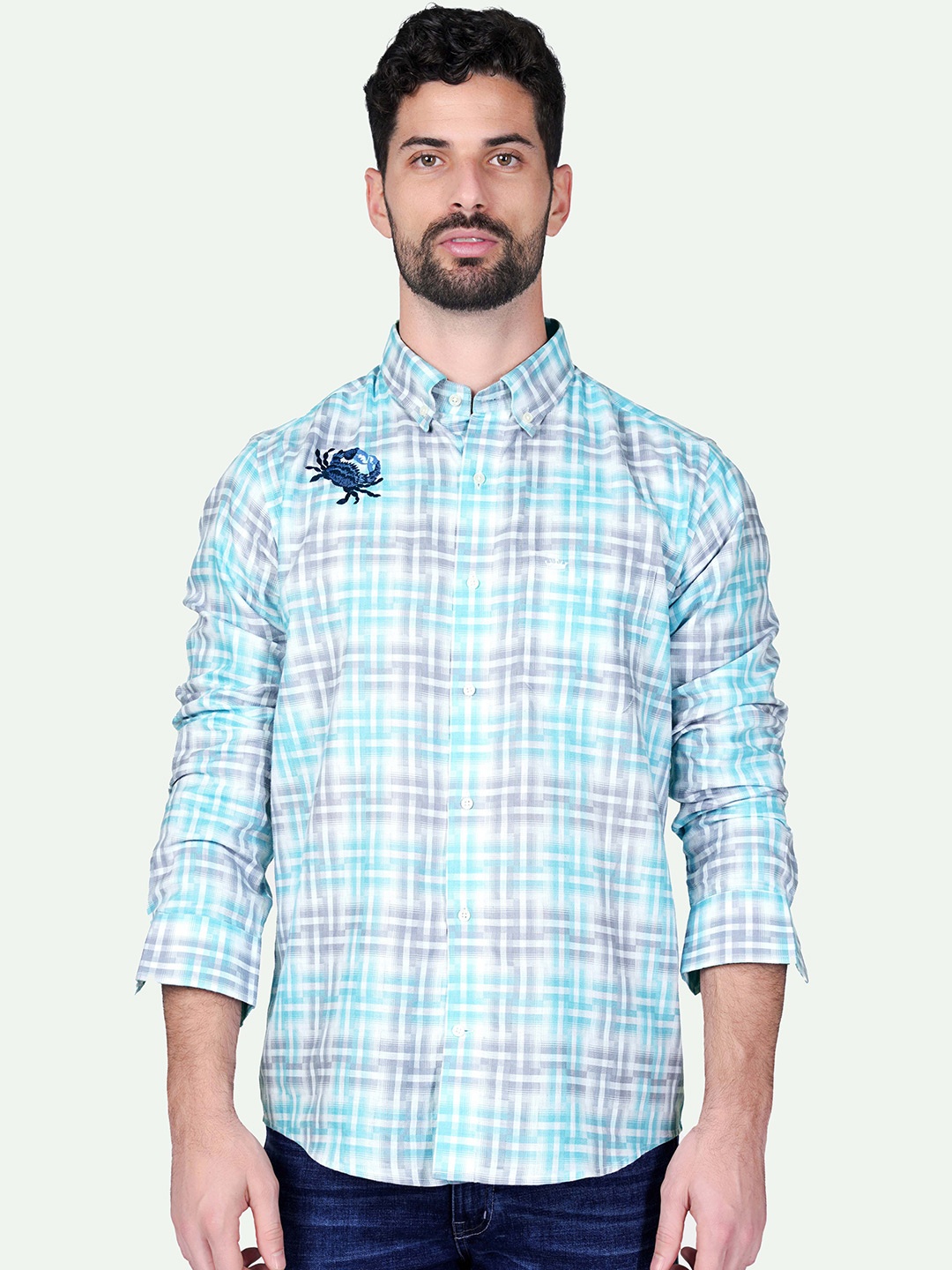 

FRENCH CROWN Standard Tartan Checked Cotton Shirt, Blue