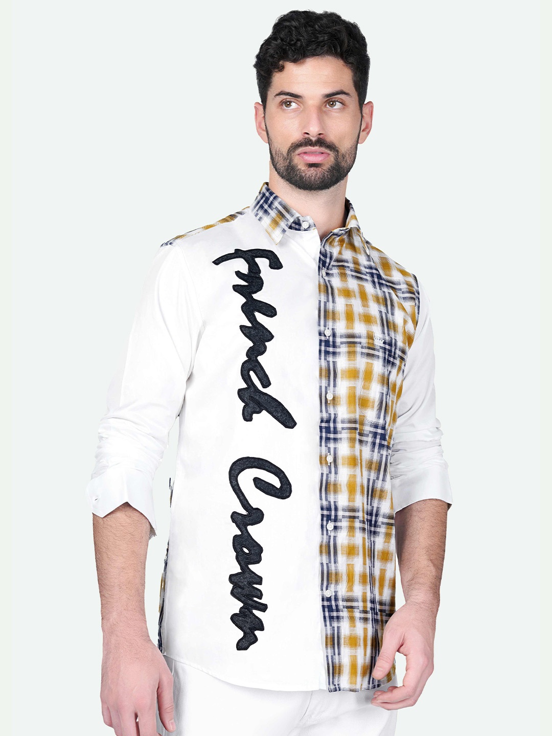 

FRENCH CROWN Standard Checked Cotton Shirt, White